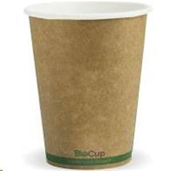 BioPak BCK-12-GS-V2 Kraft Green Stripe 390ml/12oz Single Wall BioCup
