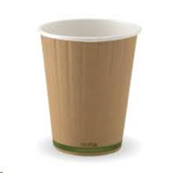 BioPak BCK-12DW-GS-V2 Kraft Green Stripe 390ml/12oz Double Wall BioCup
