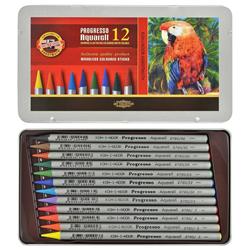 Koh-I-Noor Progresso Aquarell Woodless Coloured Pencils - 12 Pack